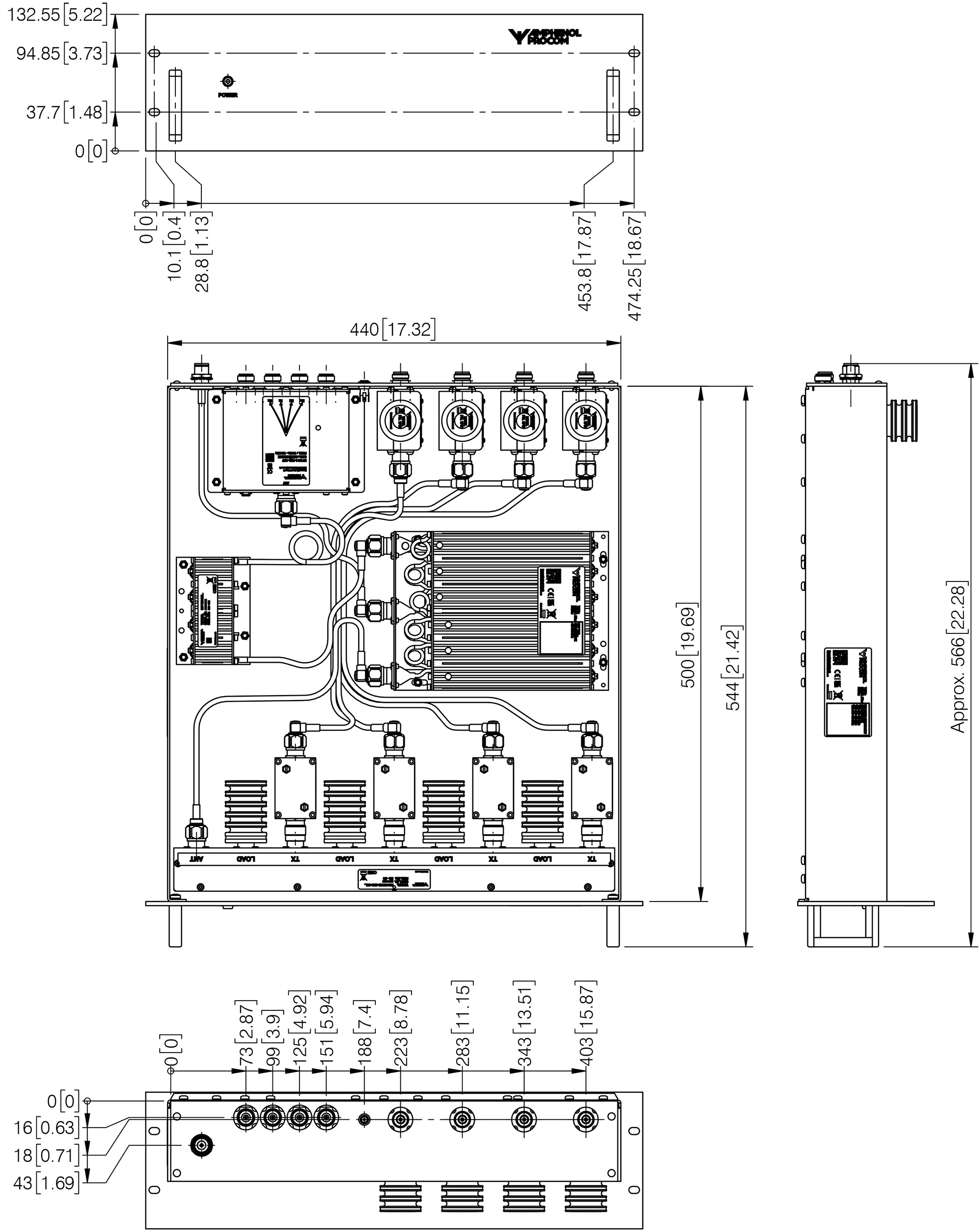 PRO COM450 4 HH 2 9 13 2 50W  Mechanical outline